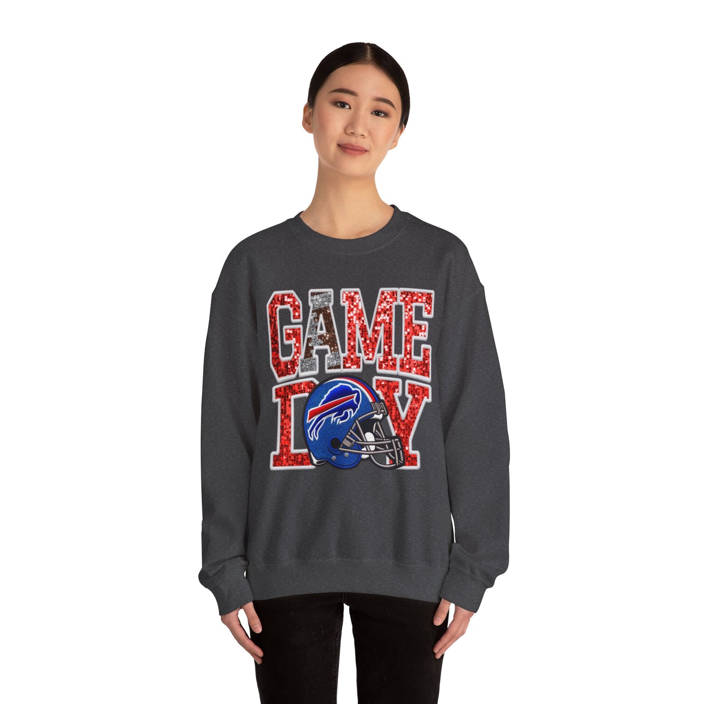 Football Game Day Sweatshirt with Faux Sequins - Bills