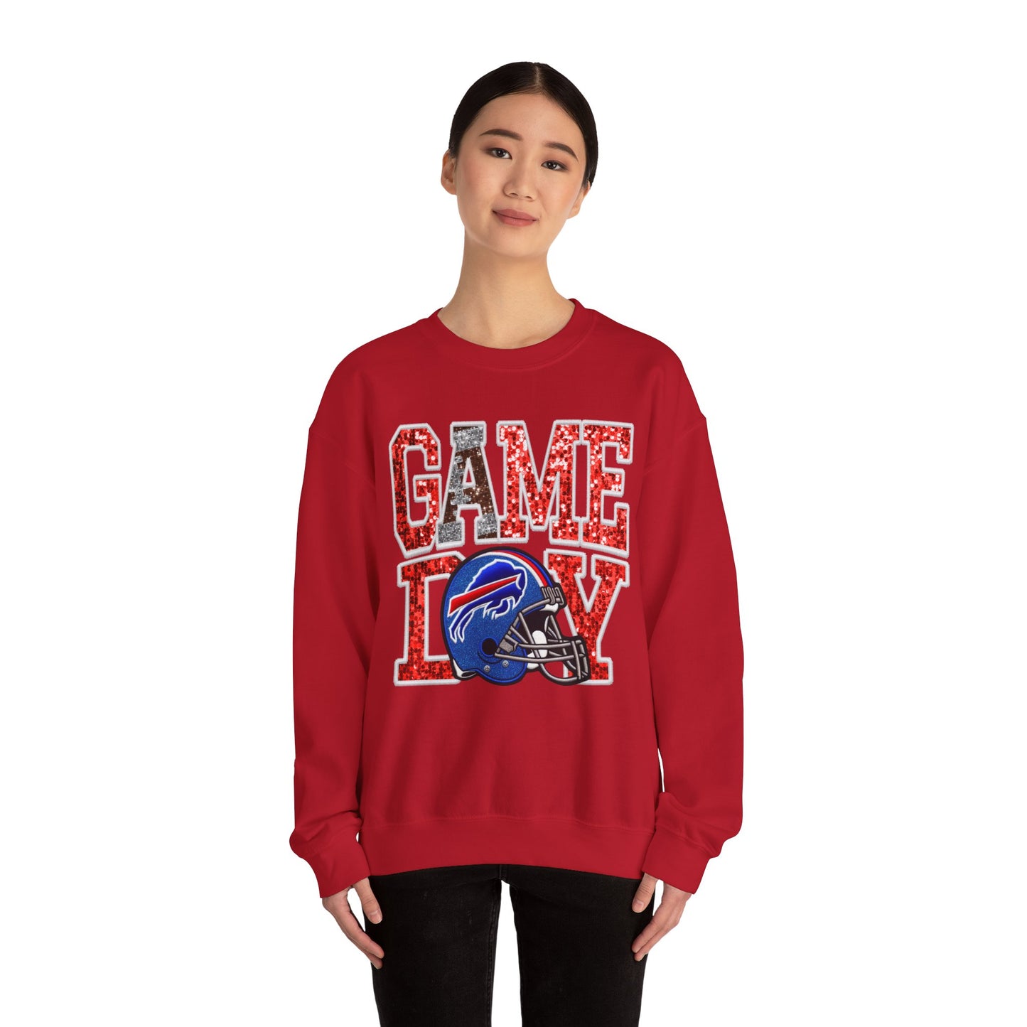 Football Game Day Sweatshirt with Faux Sequins - Bills
