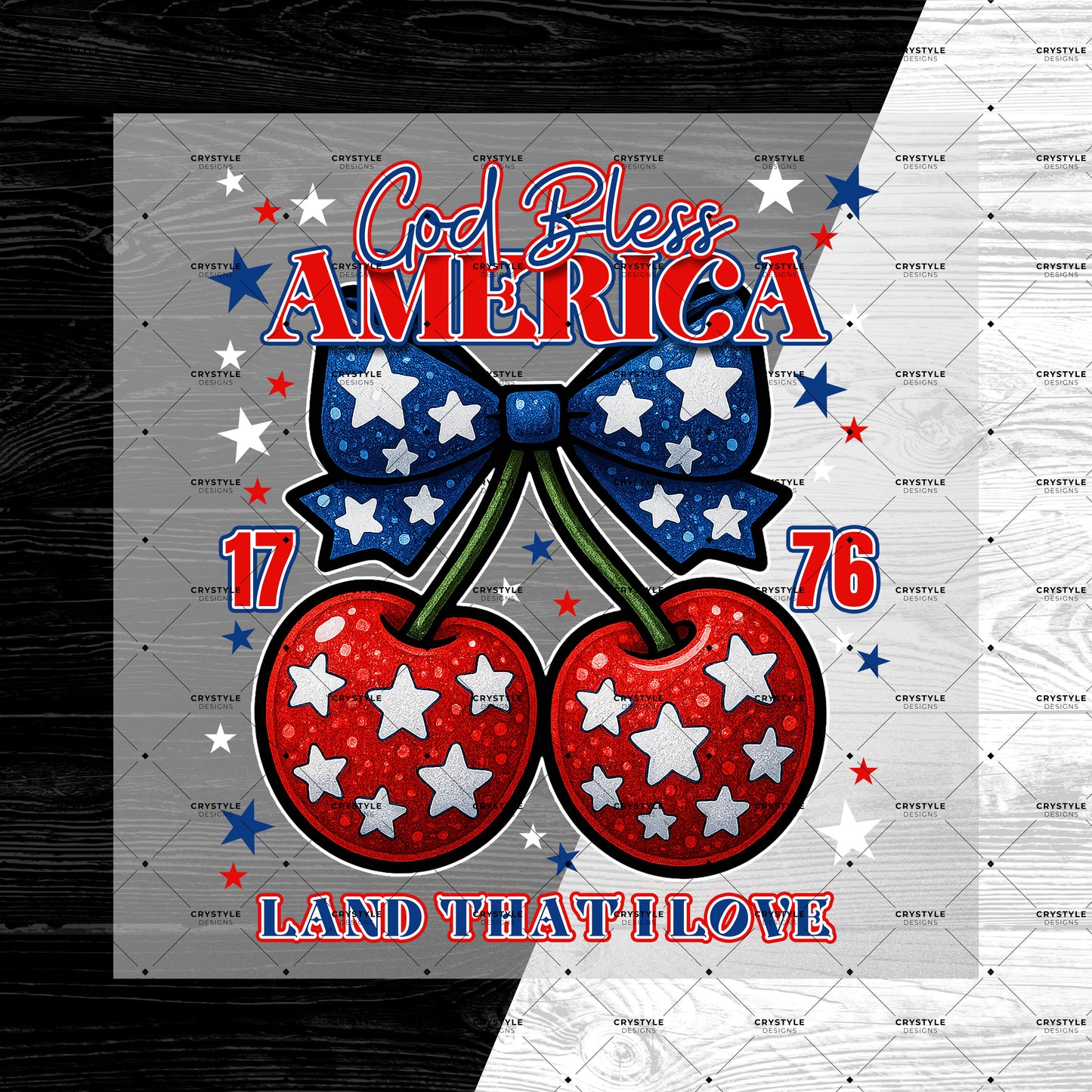 🇺🇸 God Bless America Cherry Design | 2 PNG Files | 300 DPI | Transparent Background | 13x15"