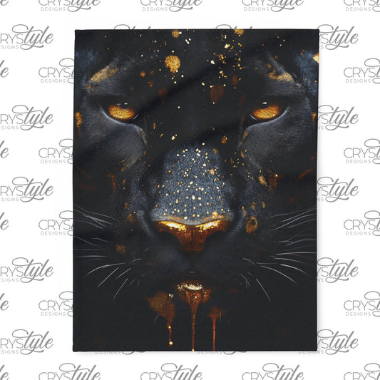 Fleece Blanket Black and Gold Leopard Print