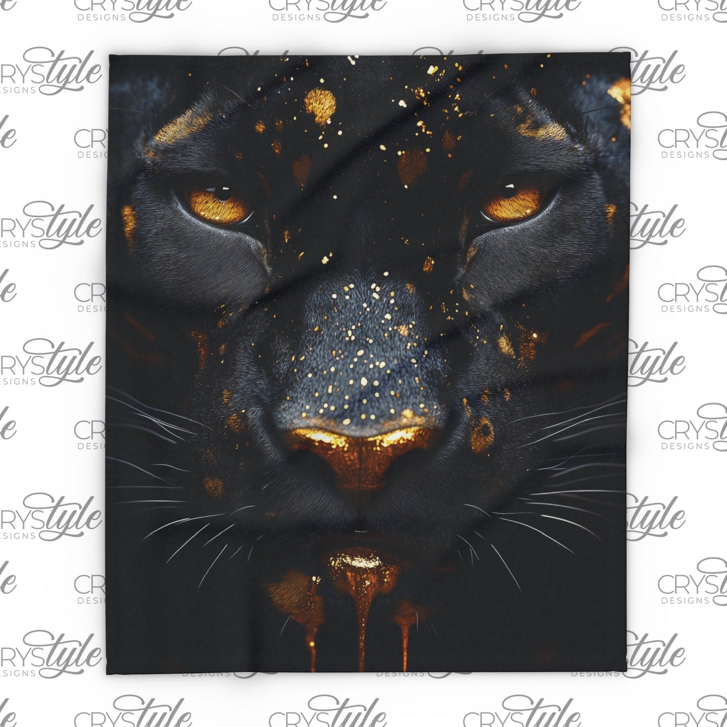 Fleece Blanket Black and Gold Leopard Print