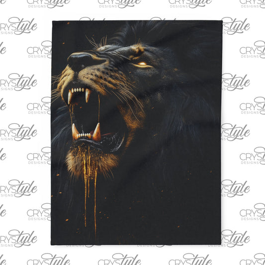 Fierce Roaring Black Lion with Dripping Gold Accents Fleece Blanket