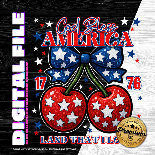🇺🇸 God Bless America Cherry Design | 2 PNG Files | 300 DPI | Transparent Background | 13x15"